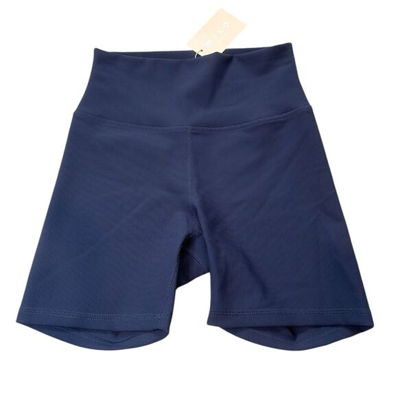 WILO THE LABEL Ribbed Biker Shorts Size Small NWT Navy Blue - Picture 1 of 8
